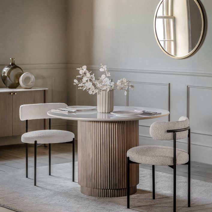 Elin Fluted Pedestal Dining Table with Marble Top