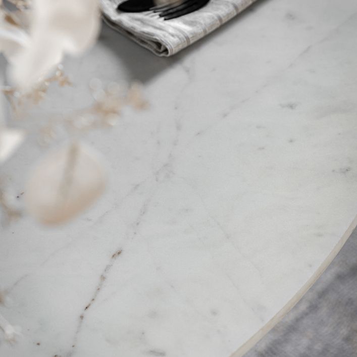 Elin Fluted Pedestal Dining Table with Marble Top