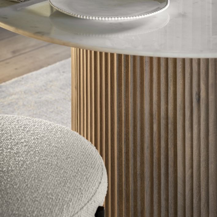 Elin Fluted Pedestal Dining Table with Marble Top