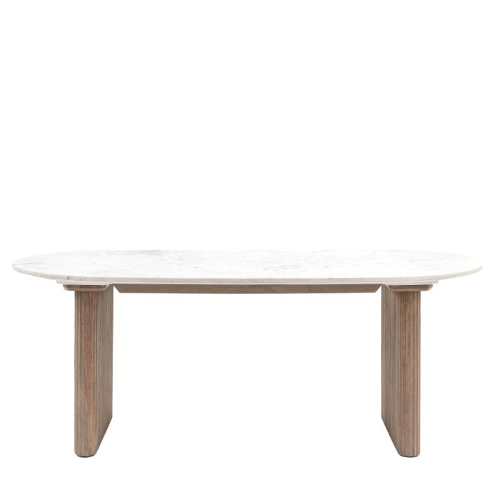 Elin Fluted Pedestal Dining Table with Marble Top