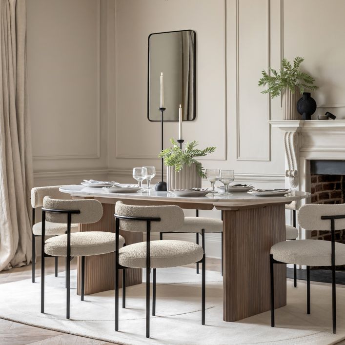 Elin Fluted Pedestal Dining Table with Marble Top
