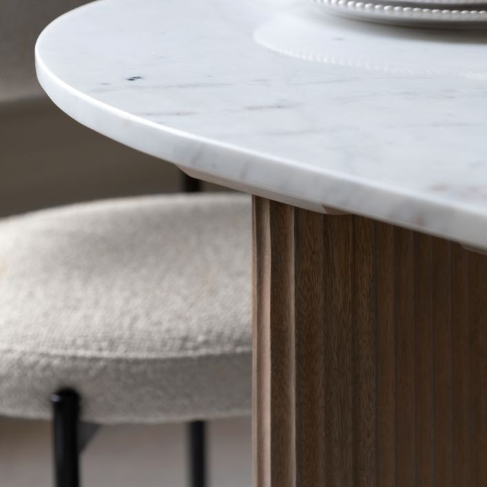 Elin Fluted Pedestal Dining Table with Marble Top