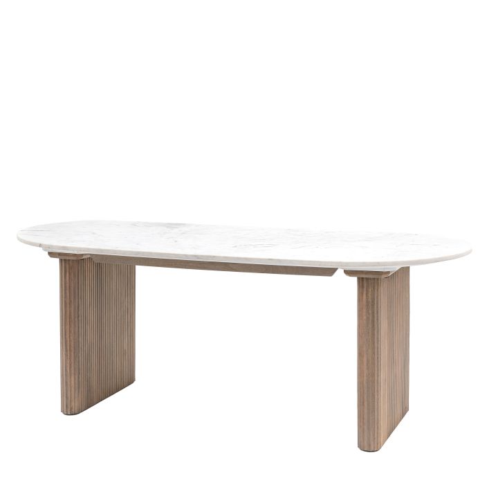 Elin Fluted Pedestal Dining Table with Marble Top