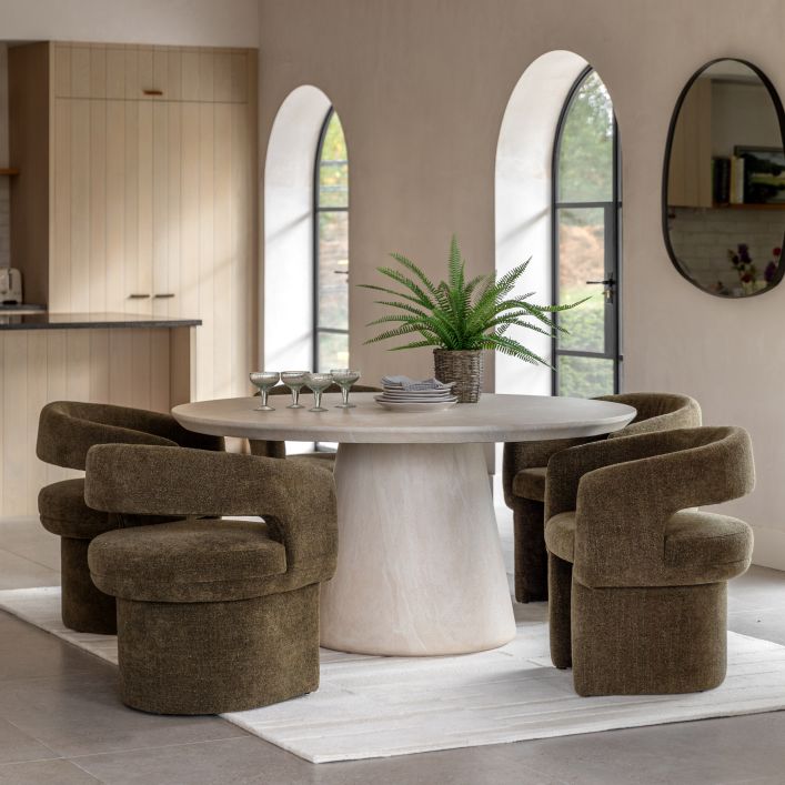 Petra Sculptural Stone-Look Dining Table in Round or Oval