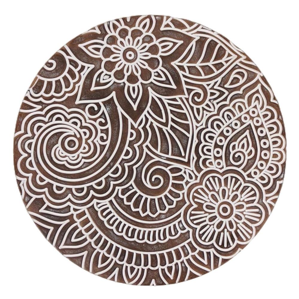 Round Carved Mango Wood Small Occasional Table