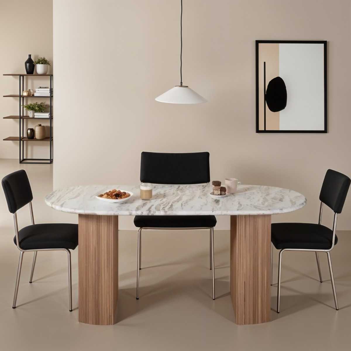 Alva 6-Seater Oval Marble Top Dining Table with Reeded Base 170cm