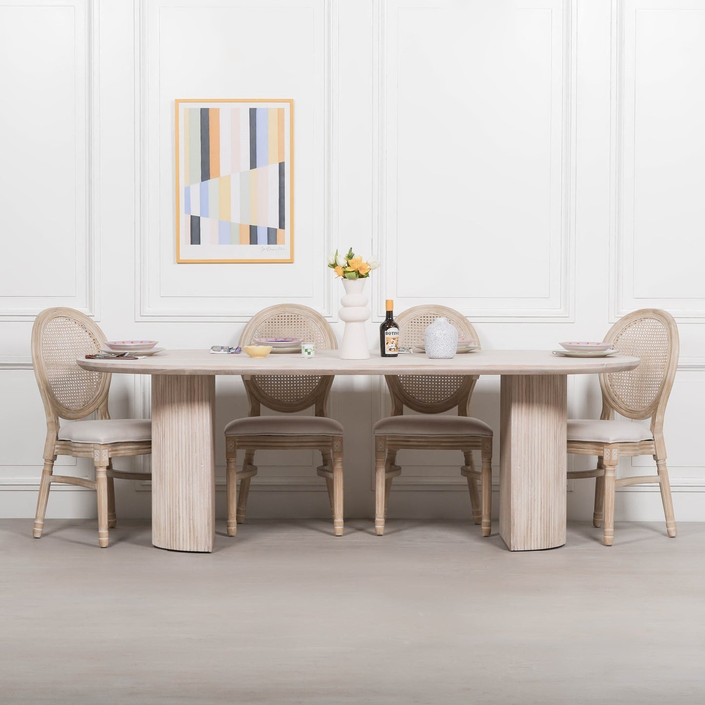 Oval Fluted Blanched Wood Dining Table 230cm