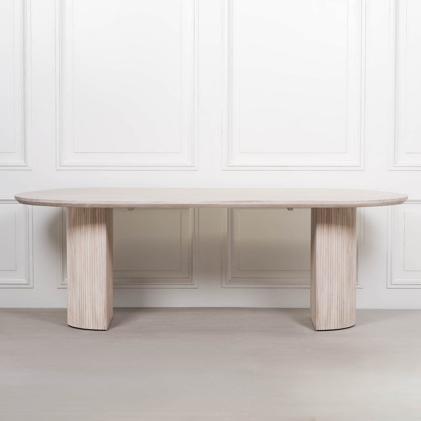Oval Fluted Blanched Wood Dining Table 230cm