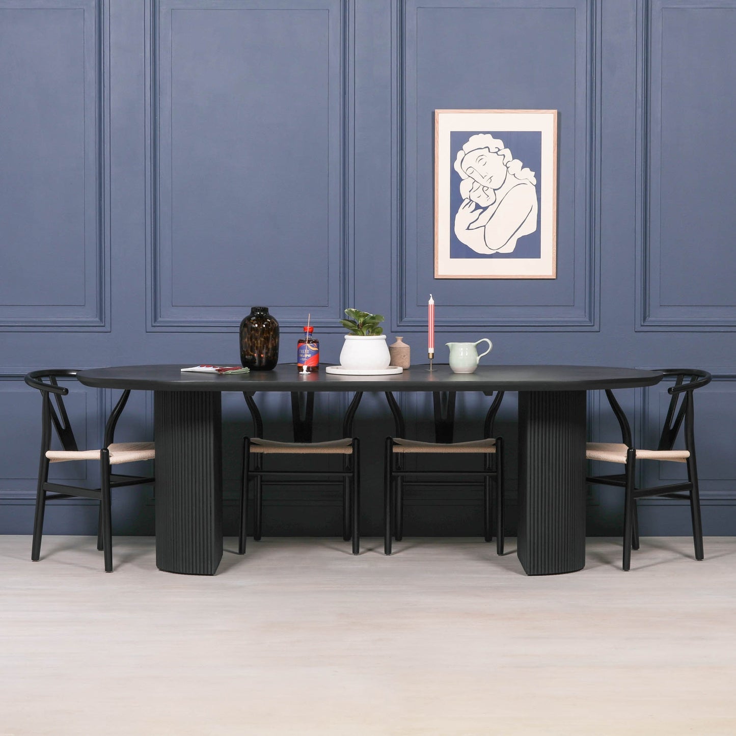 Oval Fluted Blanched Wood Dining Table 230cm