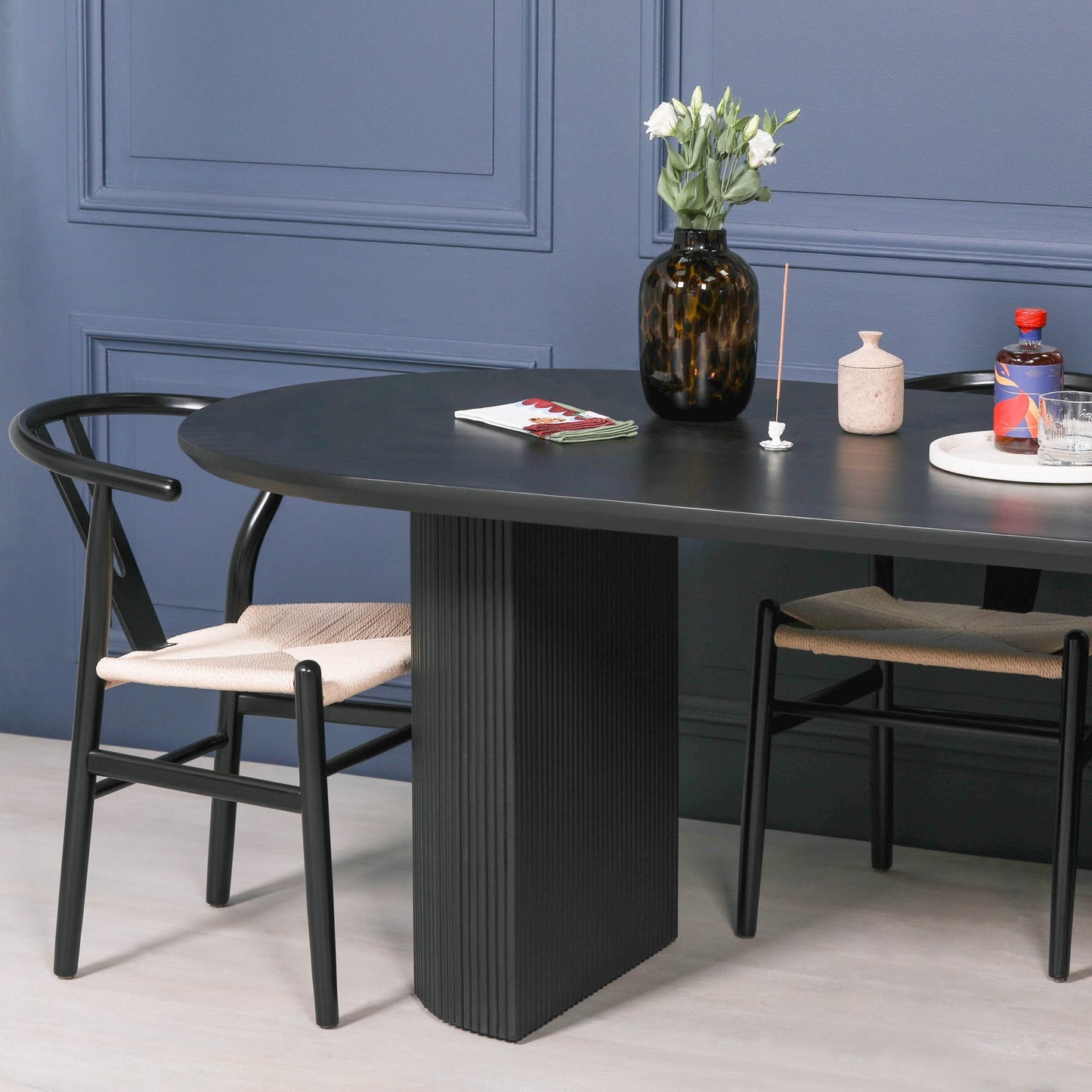 Oval Fluted Blanched Wood Dining Table 230cm