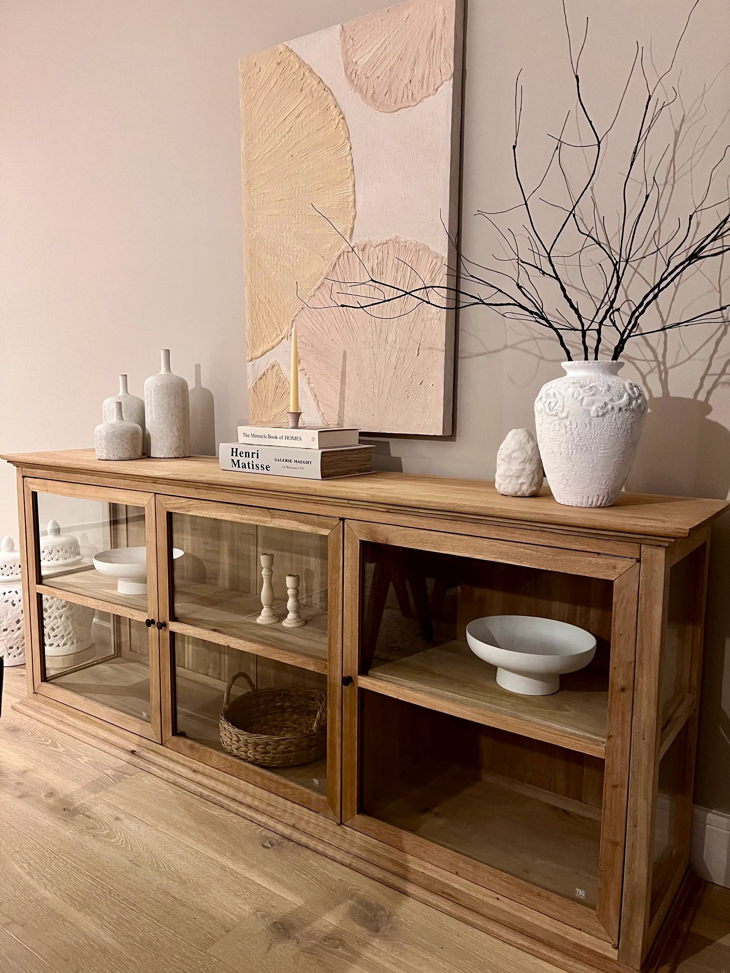 Vintage Style Bleached Sideboard Cabinet 195cm