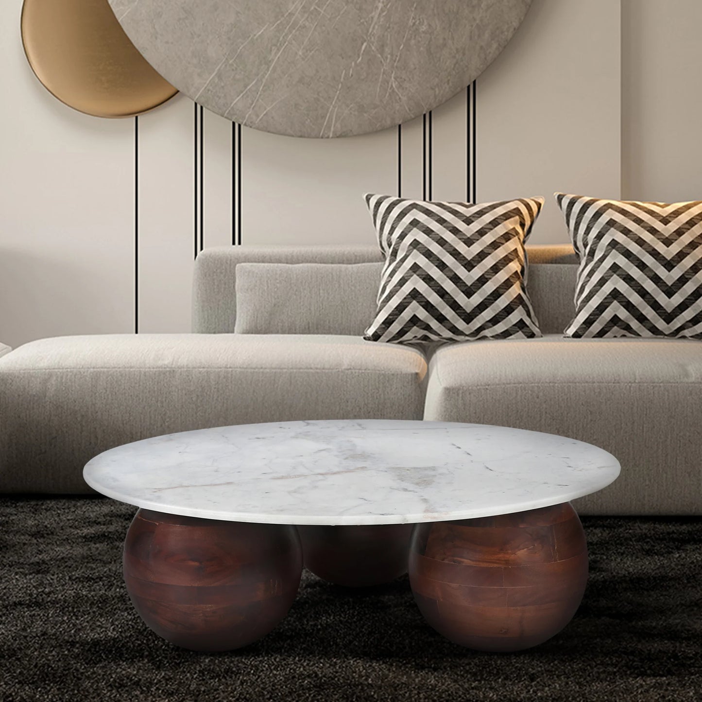 Khloe Sculpted Coffee Table with Marble Top