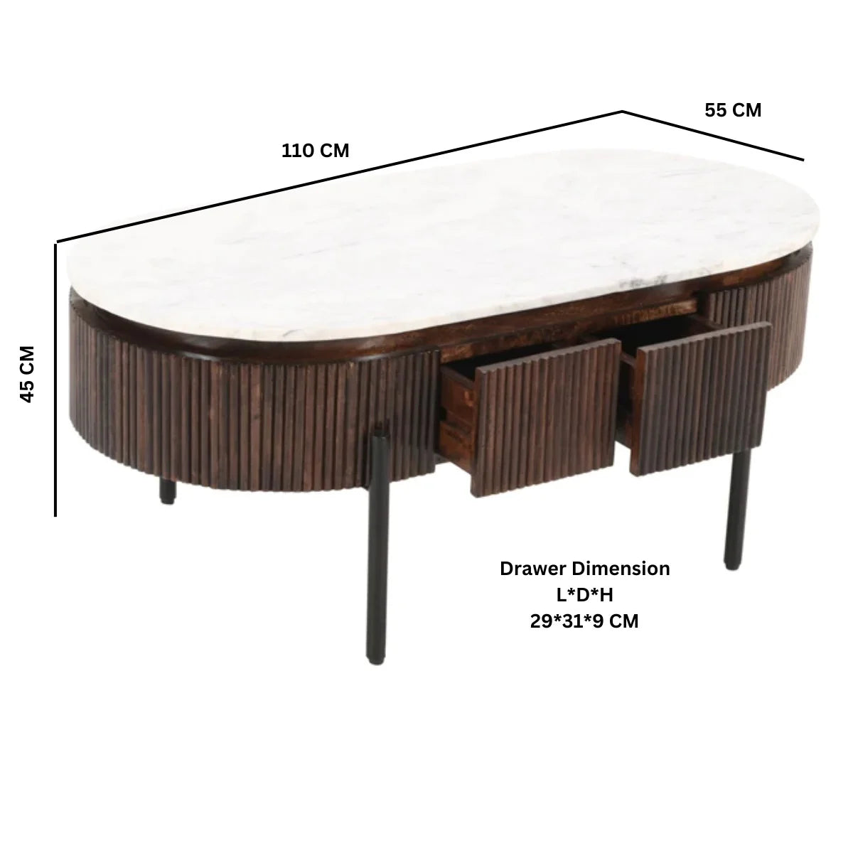 Aadhiya White Marble Top Ribbed Coffee Table