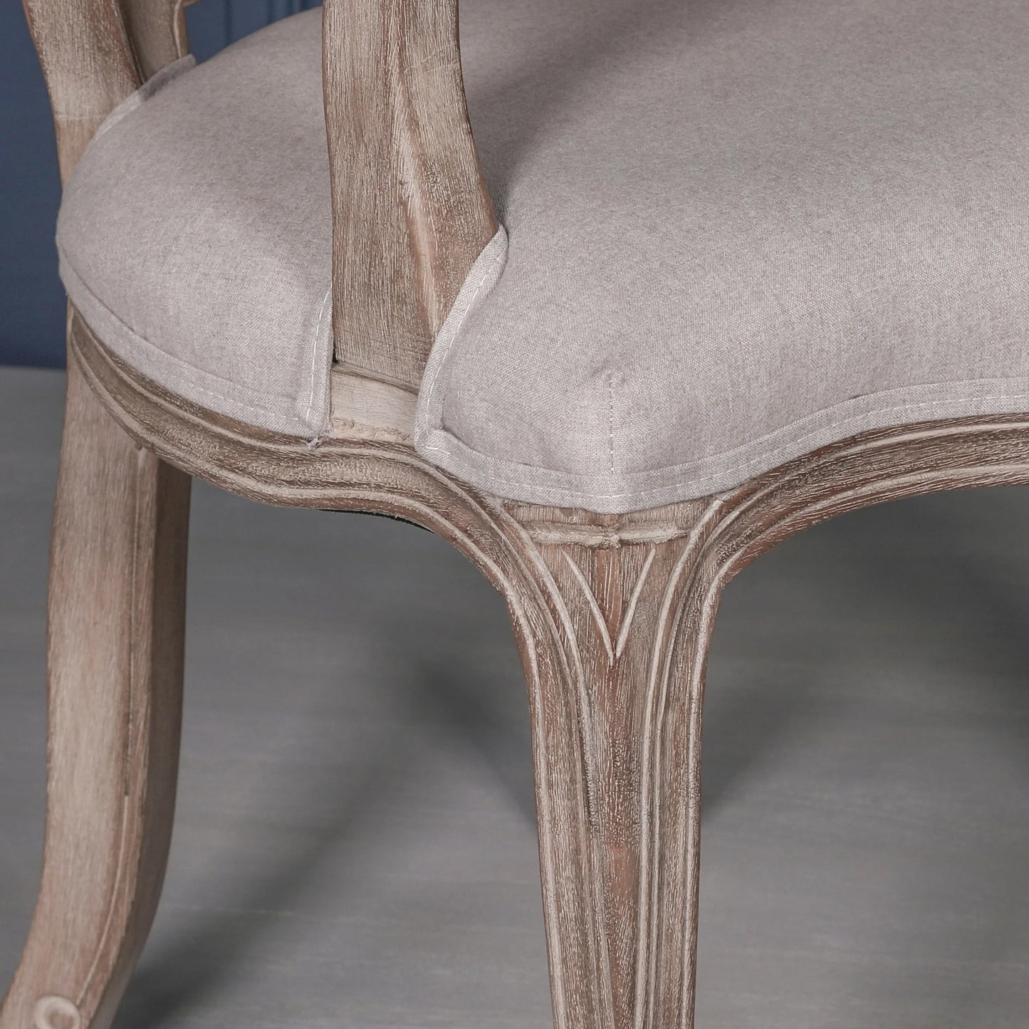 French Vintage Rattan Back Dining Armchair with Linen Cushion