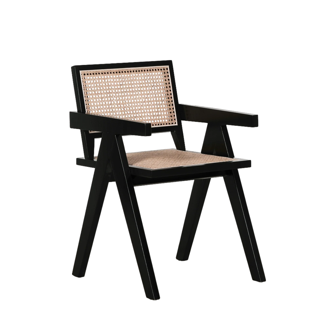 Black Wooden Cane Dining Armchair