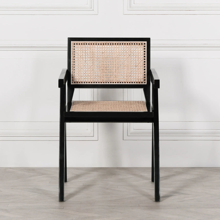 Black Wooden Cane Dining Armchair
