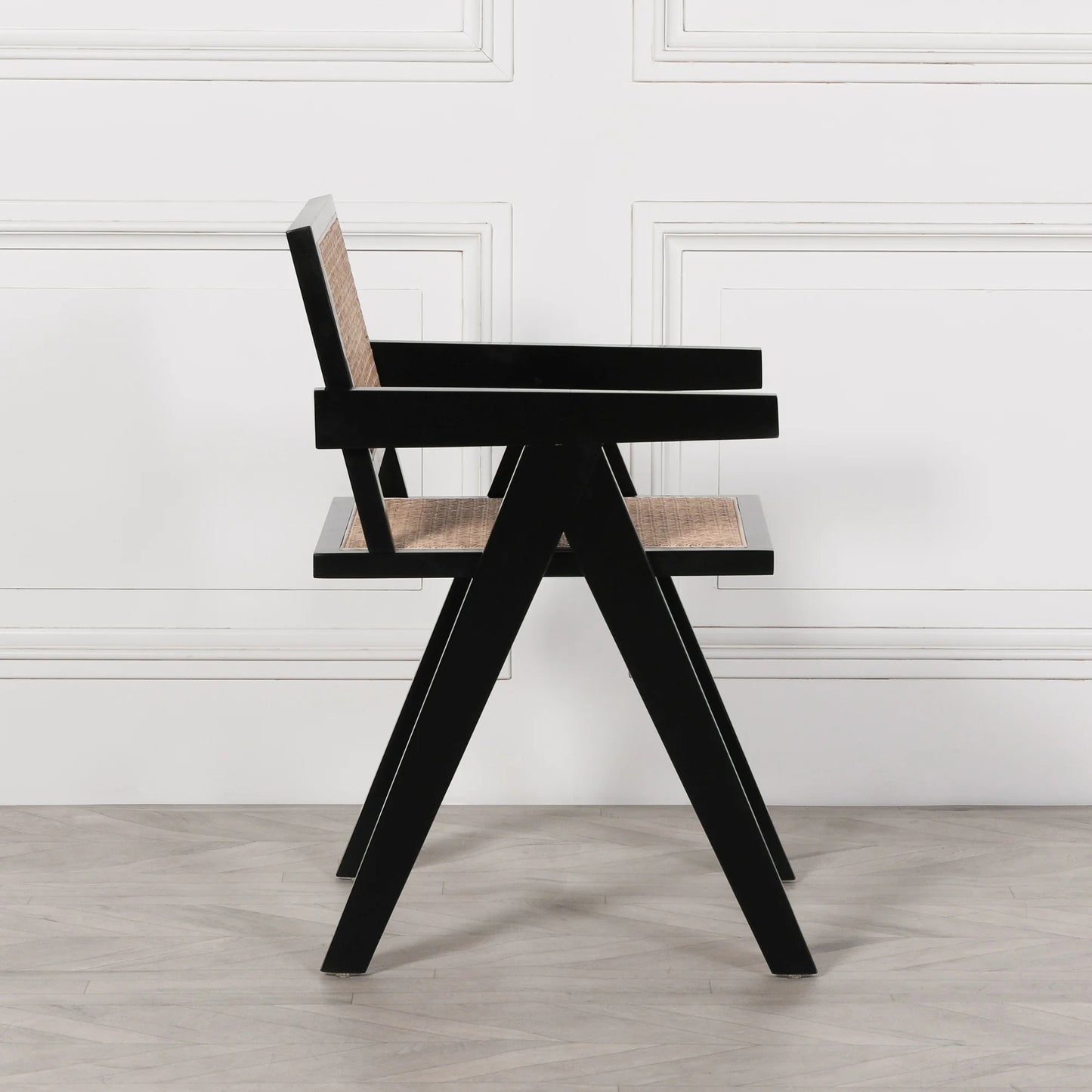 Black Wooden Cane Dining Armchair