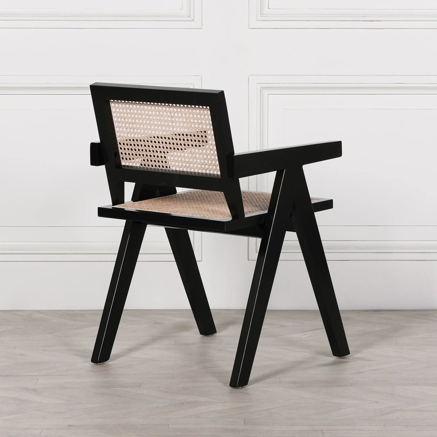 Black Wooden Cane Dining Armchair