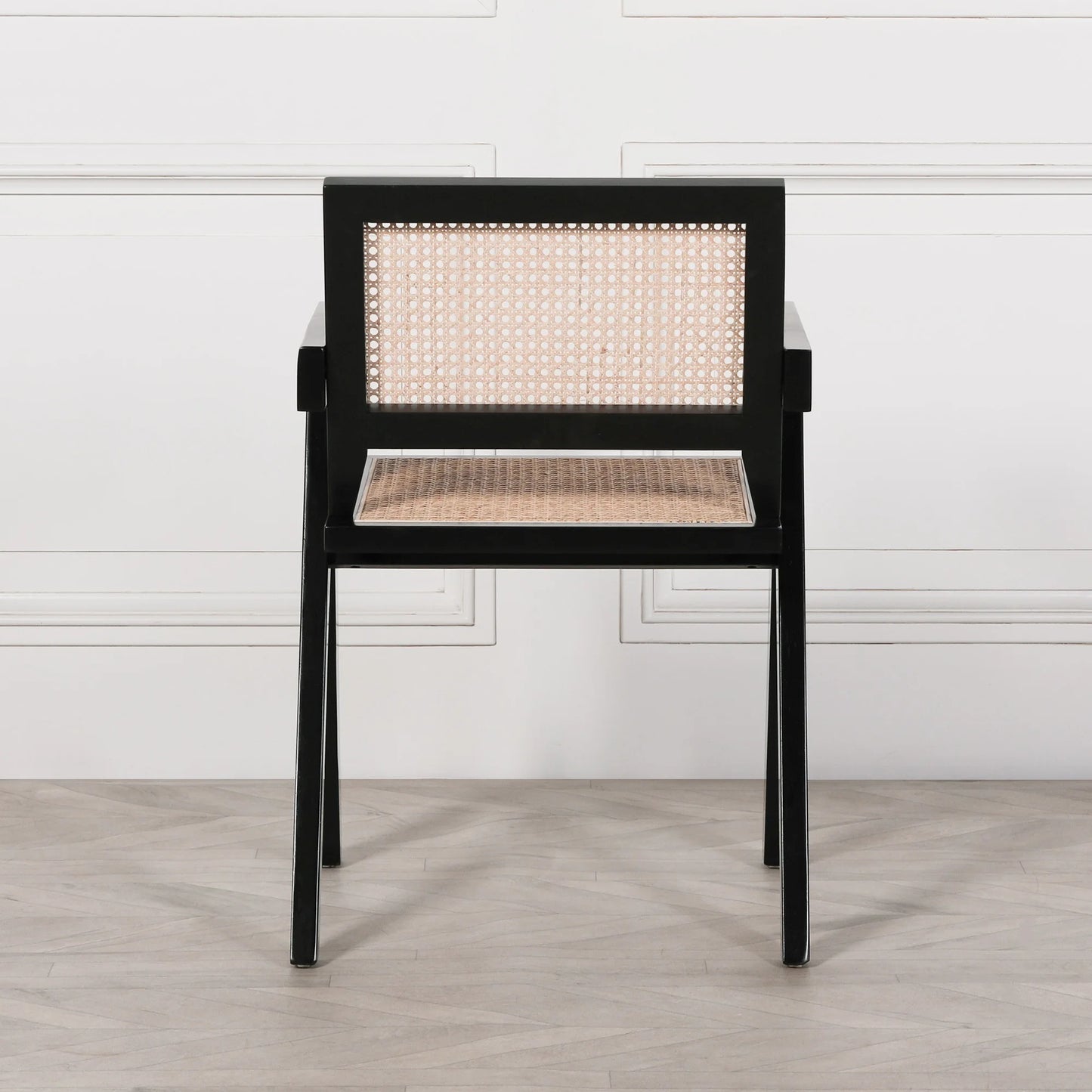 Black Wooden Cane Dining Armchair