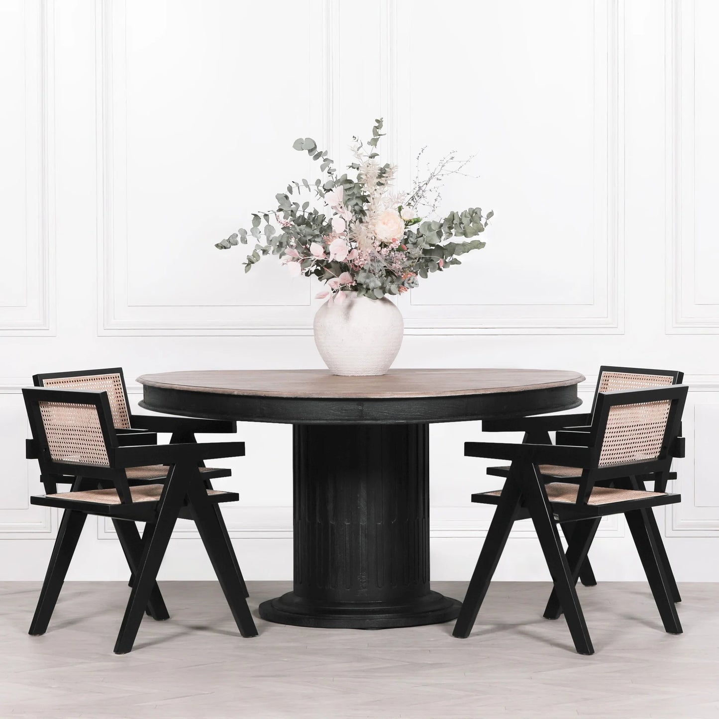 Black Wooden Cane Dining Armchair