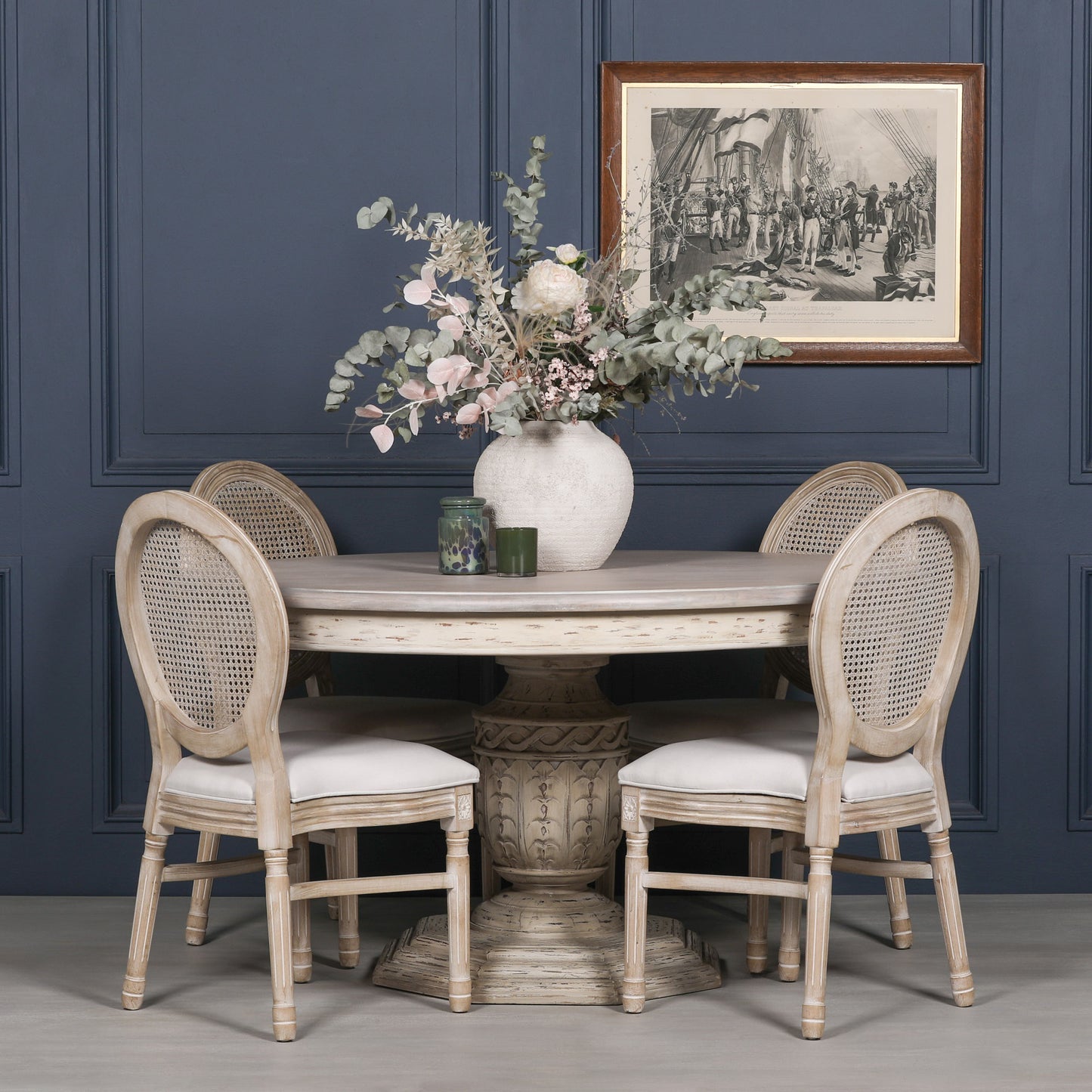 Pura Interiors Distressed White Cedar Round Dining Table | 145cm