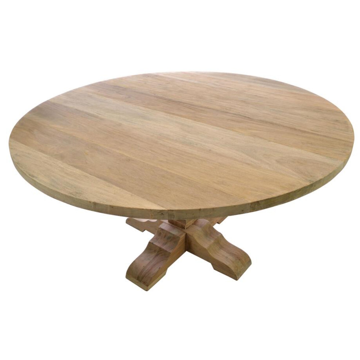 Rustic Round Pedestal Dining Table in Natural Wood 150cm