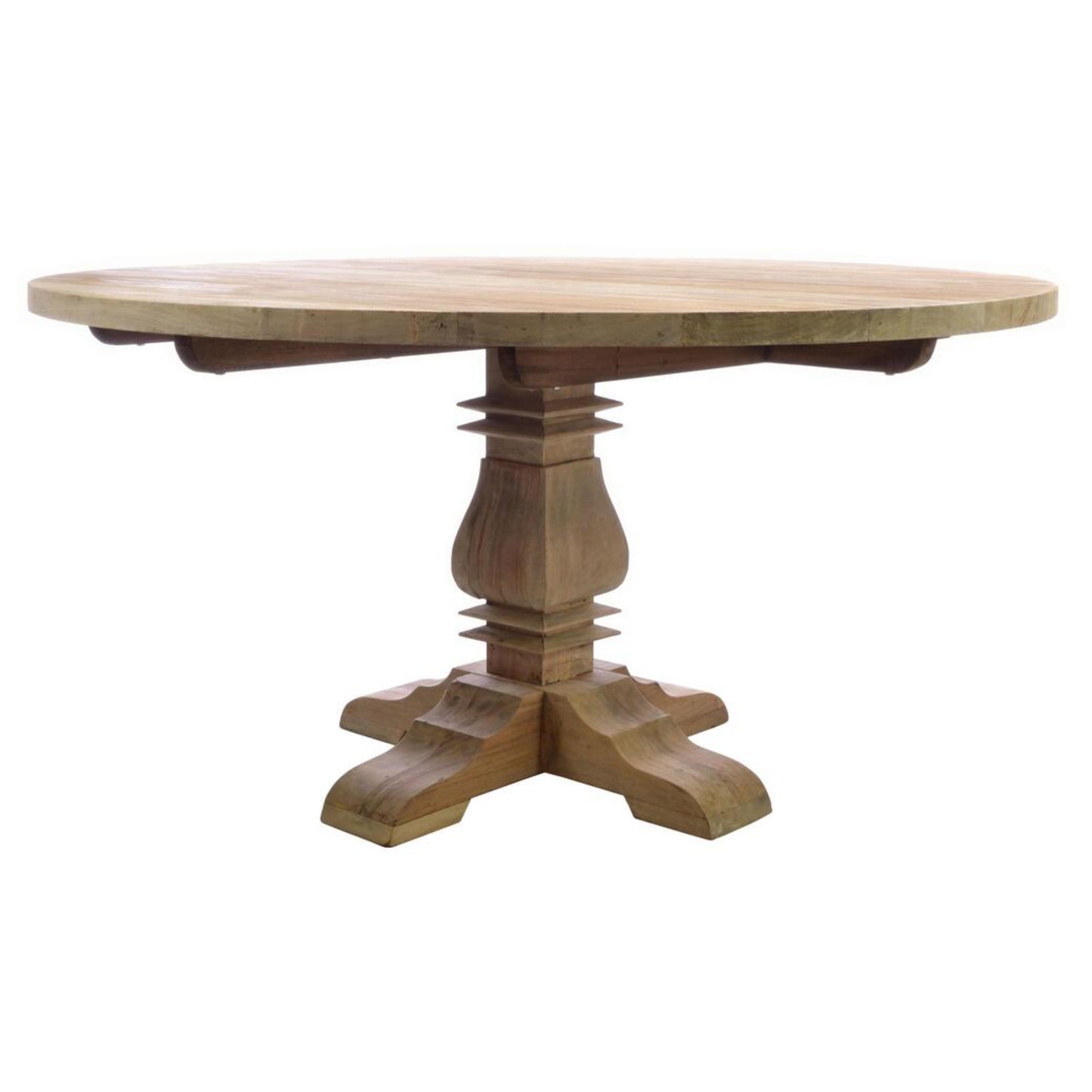 Rustic Round Pedestal Dining Table in Natural Wood 150cm