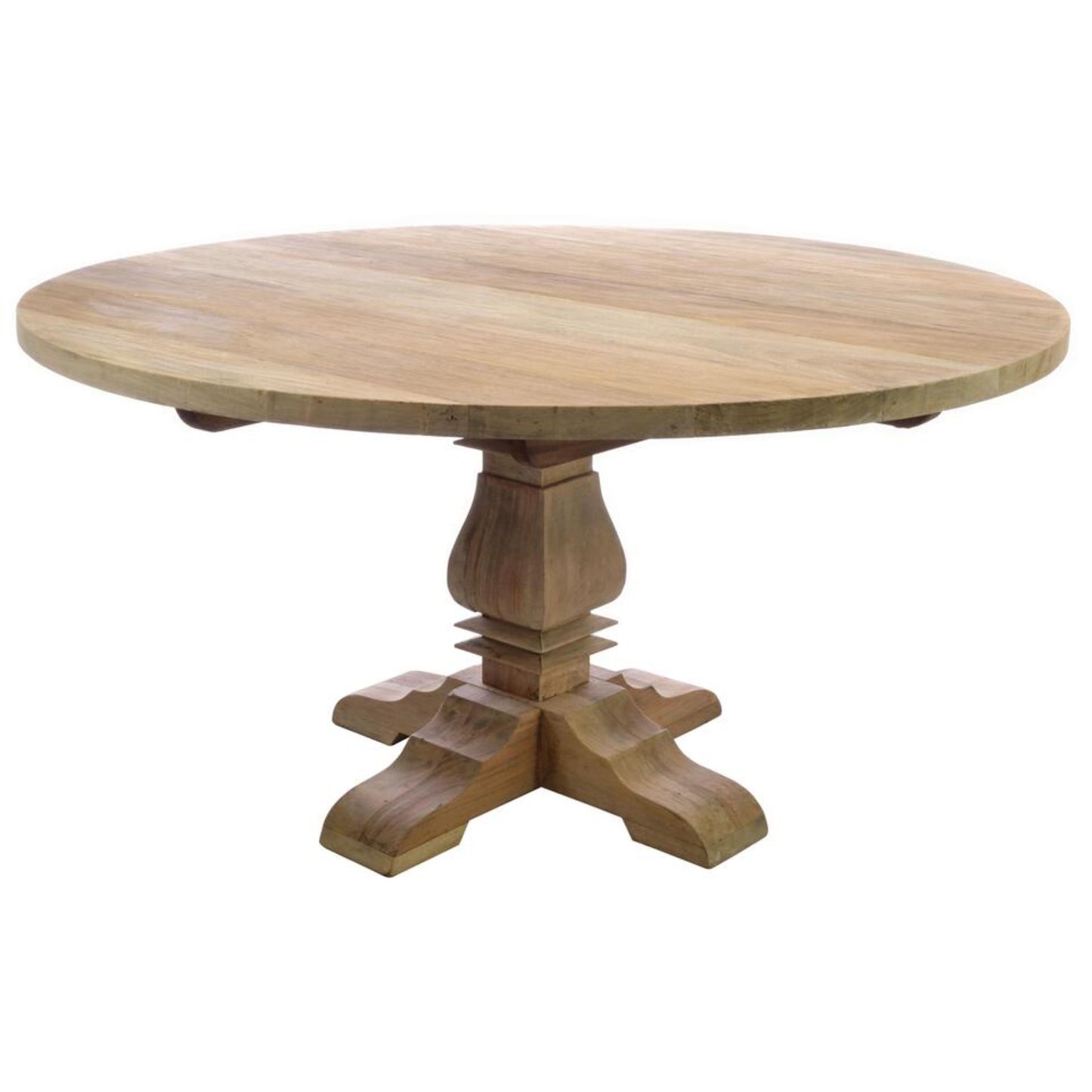 Rustic Round Pedestal Dining Table in Natural Wood 150cm