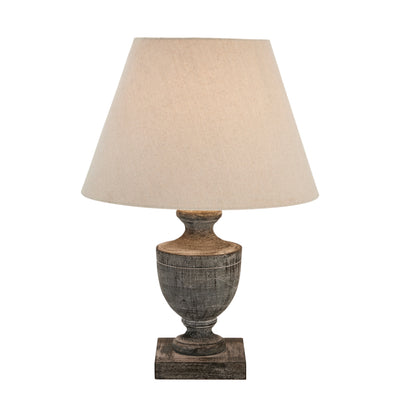 Gigi Linen Table Lamp with Wooden Urn Base