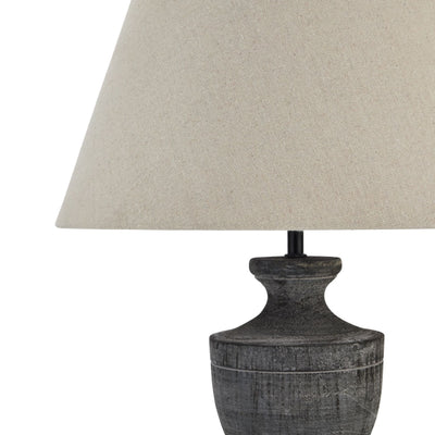 Gigi Linen Table Lamp with Wooden Urn Base