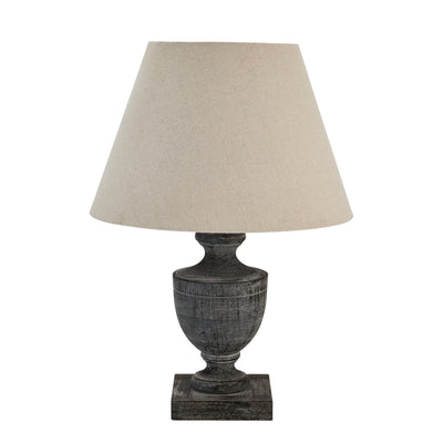 Gigi Linen Table Lamp with Wooden Urn Base