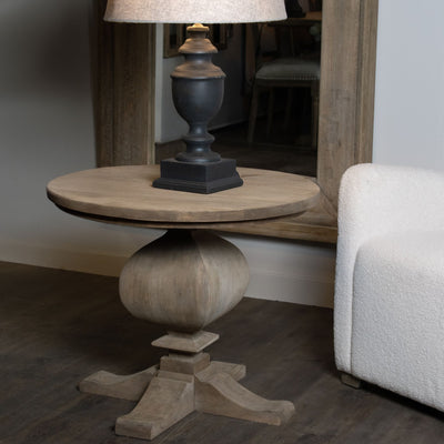 Rustic Bleached Wood Pedestal Side Table