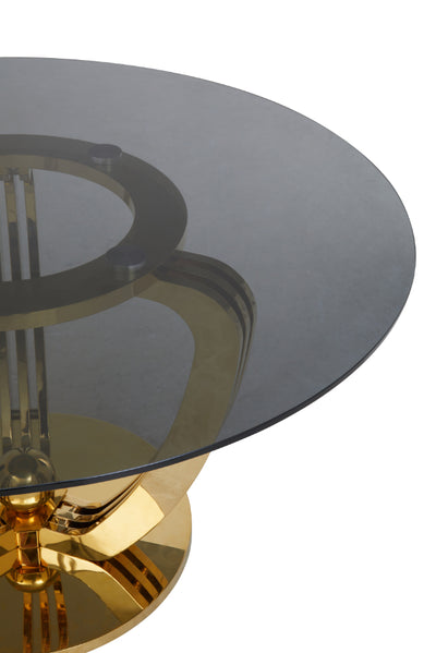 Black and Gold Tempered Glass Round Dining Table 130cm