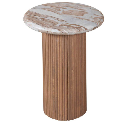 Alva Reeded Pedestal End Table with Marble Top