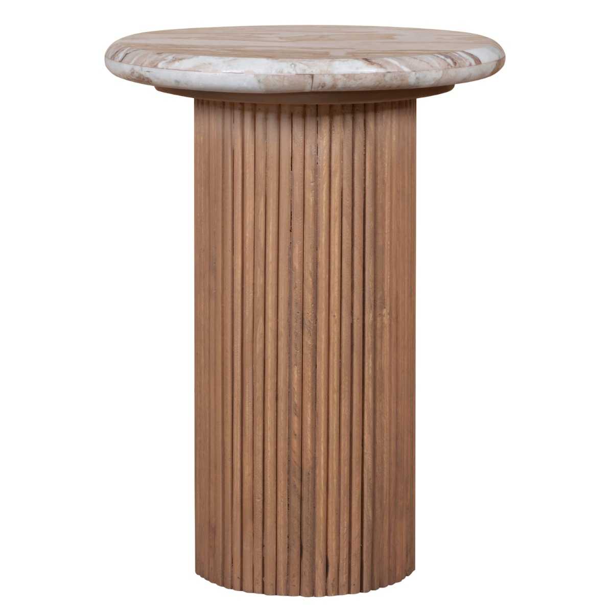 Alva Reeded Pedestal End Table with Marble Top