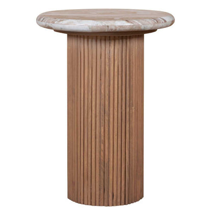 Alva Reeded Pedestal End Table with Marble Top
