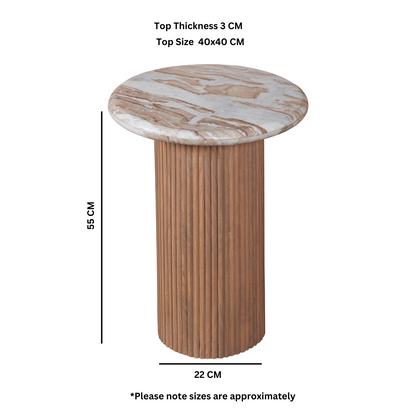 Alva Reeded Pedestal End Table with Marble Top
