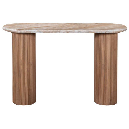 Alva Oval Reeded Pedestal Console Table with Marble Top 120cm