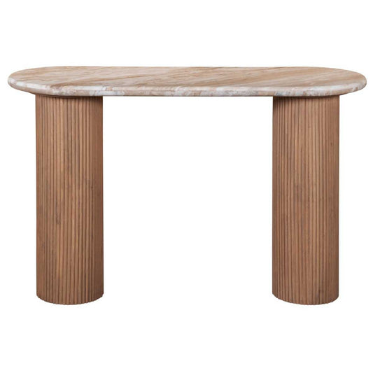 Alva Oval Reeded Pedestal Console Table with Marble Top 120cm