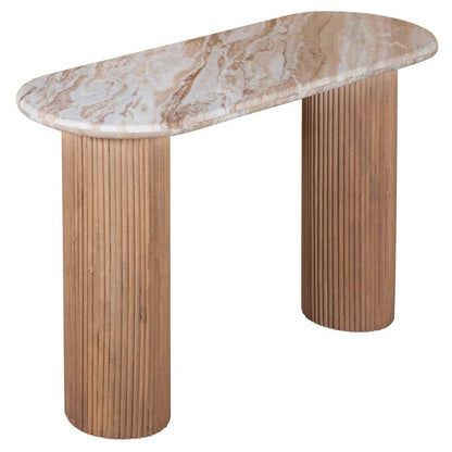 Alva Oval Reeded Pedestal Console Table with Marble Top 120cm