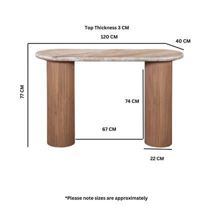 Alva Oval Reeded Pedestal Console Table with Marble Top 120cm