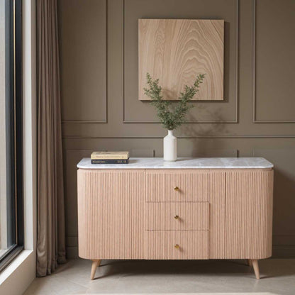 Alva Reeded Sideboard with Marble Top 140cm