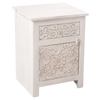 Jaipur Carved Mango Wood Side Table with Storage