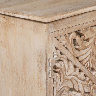 Pura Interiors Distressed Sideboard with Carved Detail 190cm | 4-door | Natural