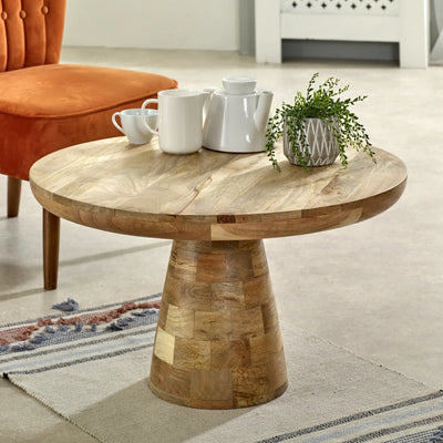 Diya Contemporary Artisanal Round Wooden Coffee Table