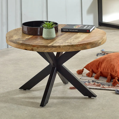 Round wood coffee table with black legs deals