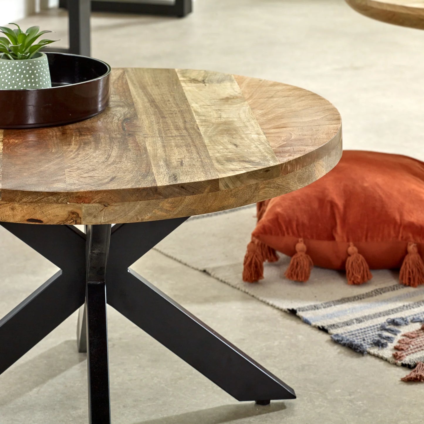 Diya Rustic Chic Wooden Coffee Table with Black Metal Legs
