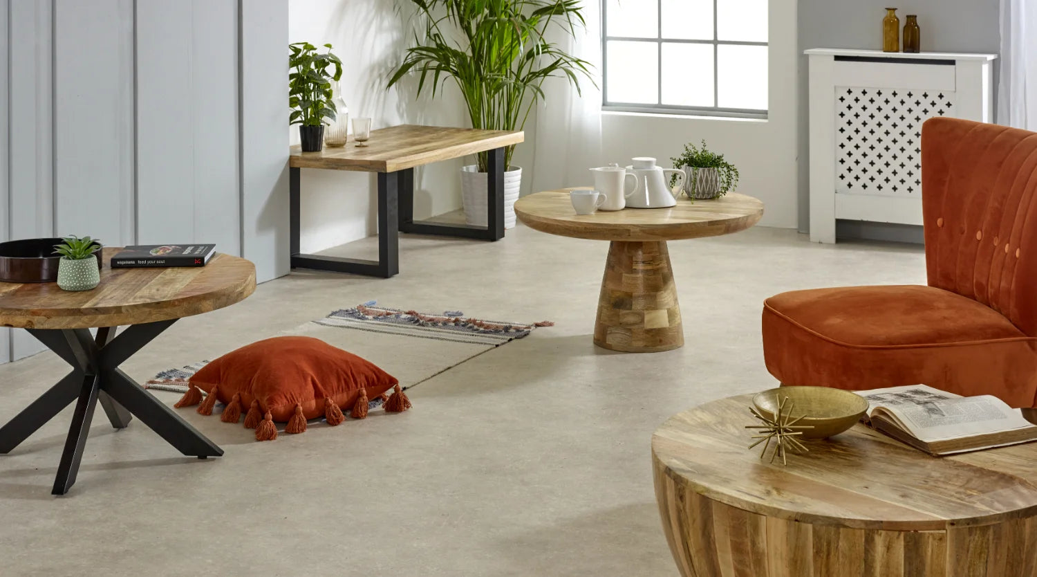 Diya Rustic Chic Wooden Coffee Table with Black Metal Legs Salty