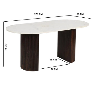 Aadhiya 6-Seater Oval Dining Table with Ribbed Base 170cm