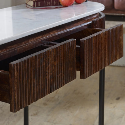 Aadhiya Contemporary Ribbed Console Table with Marble Top 120cm